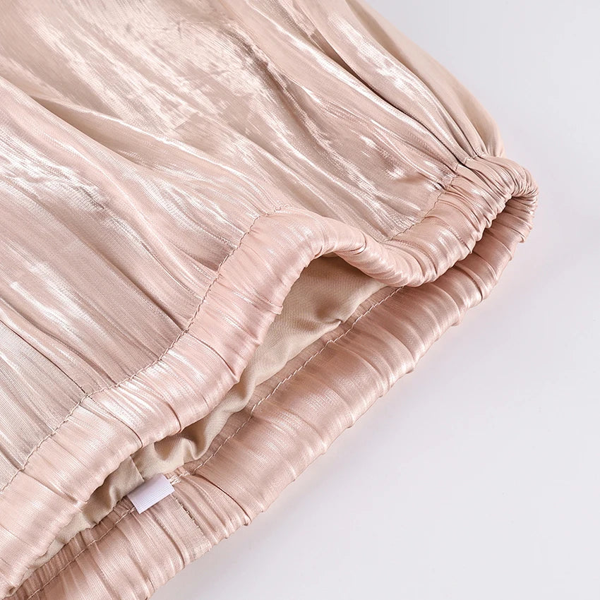 Linad élégant rose crêpe ample Bloomers pour femme rue Chic plissé pantalon femme automne Vintage taille haute pantalons longs 2025