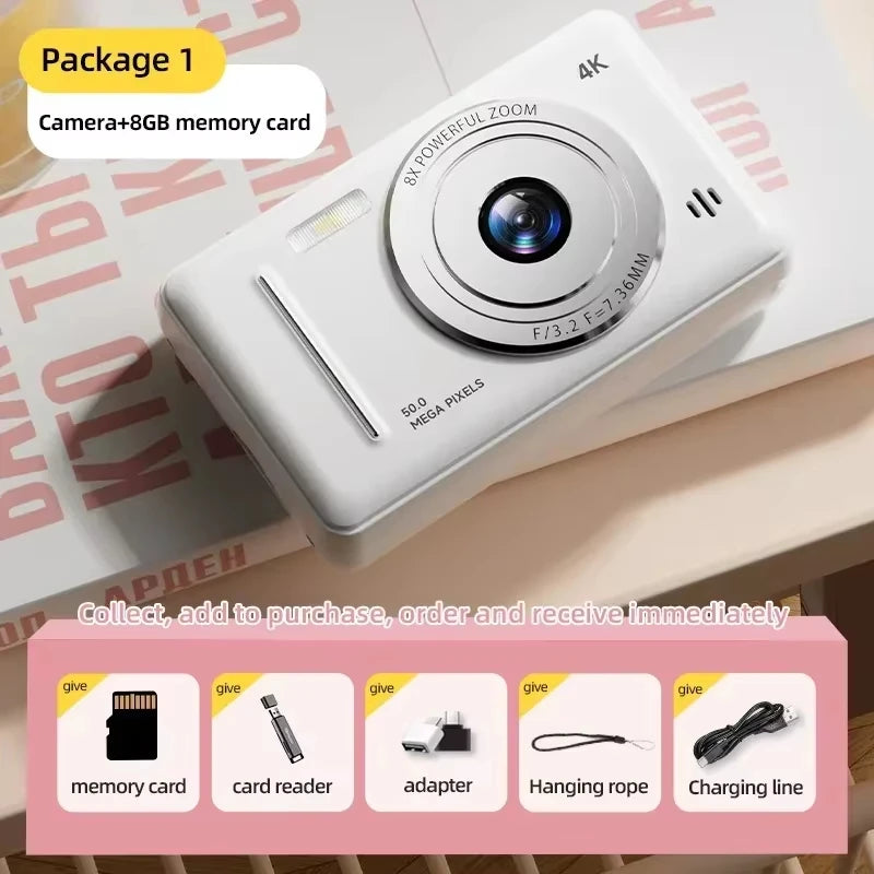 Appareil photo numérique rétro CCD portable — double caméra, flash, 50 MP, mise au point automatique