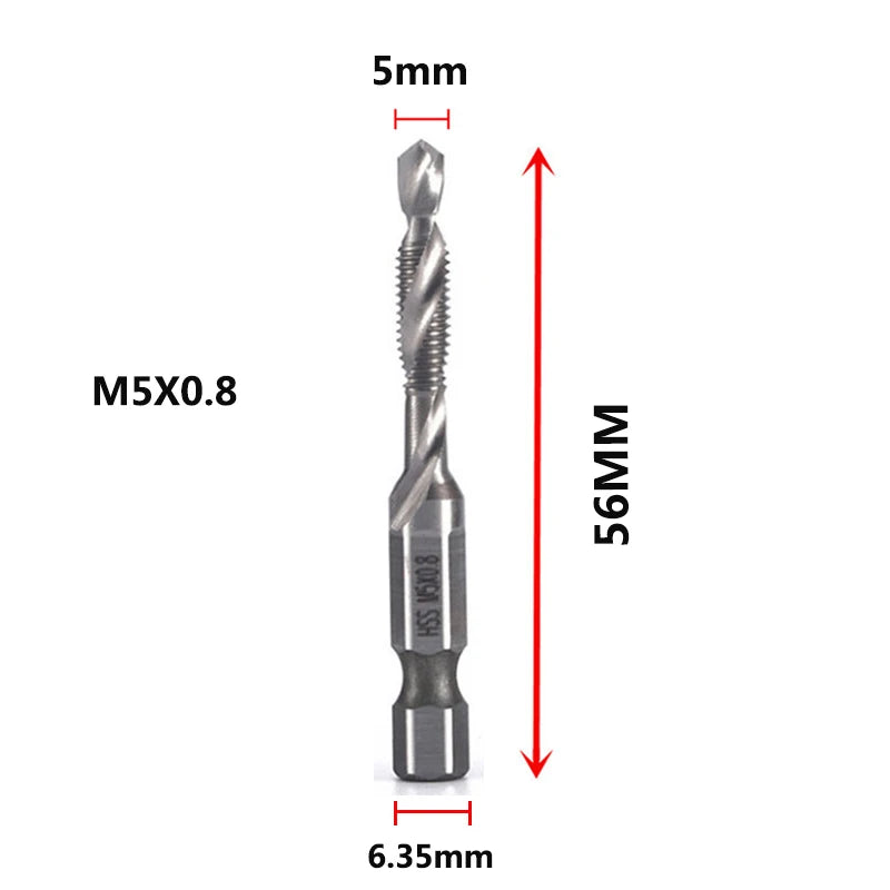 Brocas MeaccelerTap de titanio, vástago hexagonal, rosca de tornillo HSS, máquina de tornillos, macho de roscar compuesto, M3, M5, M6, M8, M10, herramientas manuales