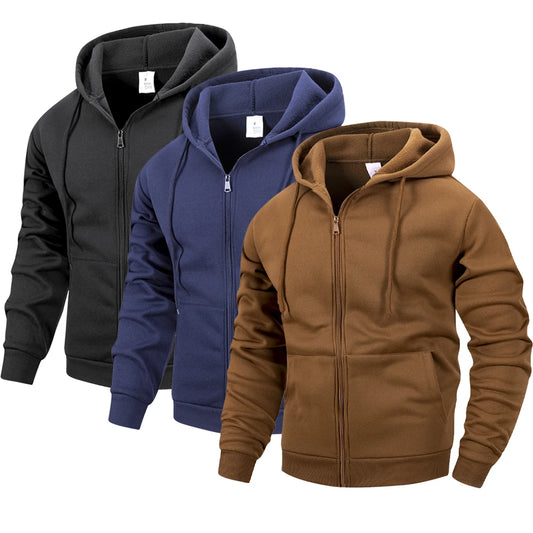 Men's Zip-Up Hoodie, Outdoor Sports Hoodie, Everyday, Basic, Casual, Autumn Winter, Cardigan Jacket