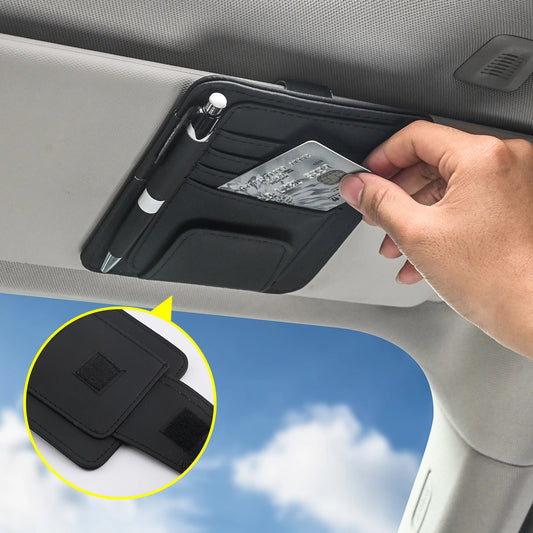 Organisateur Visière Voiture Multi-Poches — Porte-Cartes Lunettes Rangement Anti-Rayures
