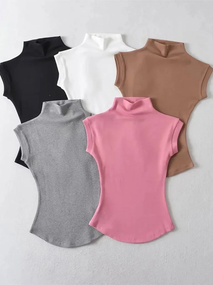 T-Shirt Col Roulé Sans Manches Femme — Coupe Ajustée Streetwear Été