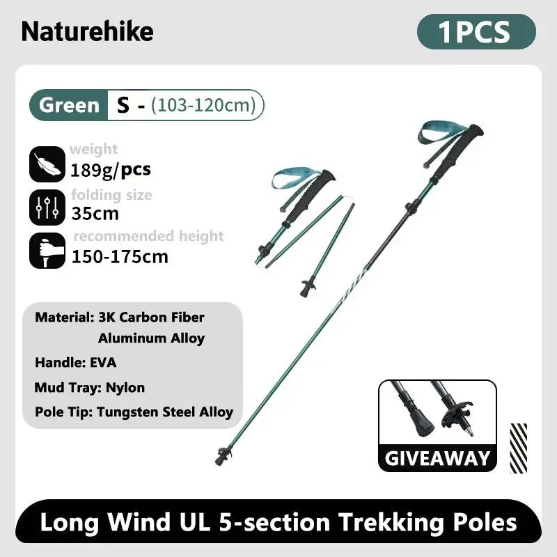 Naturehike – bâtons d'escalade ultralégers, pliables, pour l'extérieur, en Fiber de carbone, à verrouillage rapide