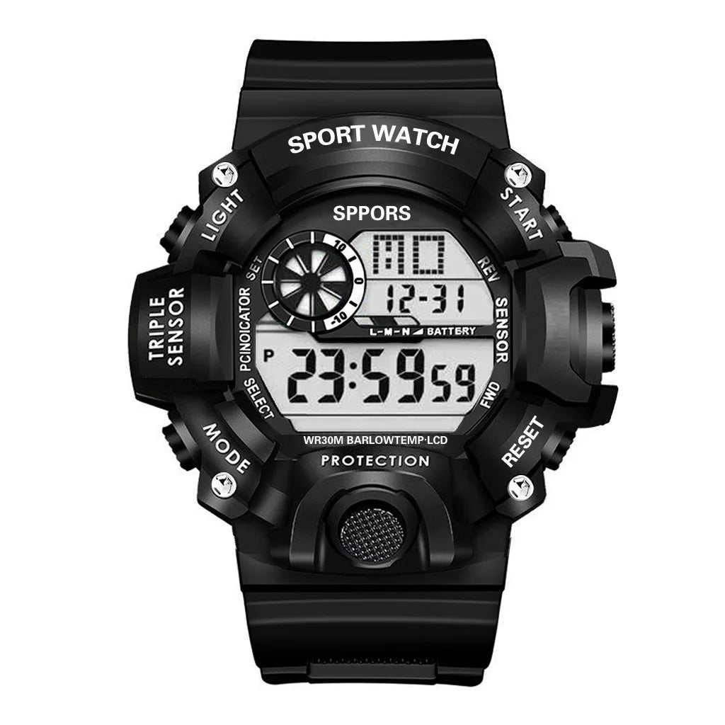 Montre pour hommes de mode sport montre-bracelet électronique grand cadran multifonctionnel étanche alarme lumineuse enfants montre militaire pour hommes