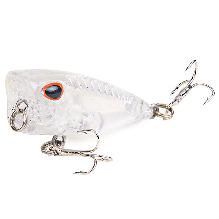Ensemble de 7 leurres de pêche Mini Popper Crankbaits, yeux 3D, appâts durs, kit de leurres artificiels, wobblers pour la pêche à la traîne, brochet, surface de l'eau, swimbaits