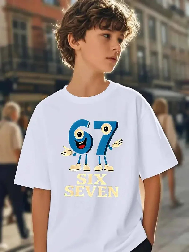 Nouveau T-shirt d'été 2026 pour garçons, motif 'Brain Rot 67 Six Seven' drôle, thème gamer et meme, pour parents et enfants, 6-7 ans, style Y2K