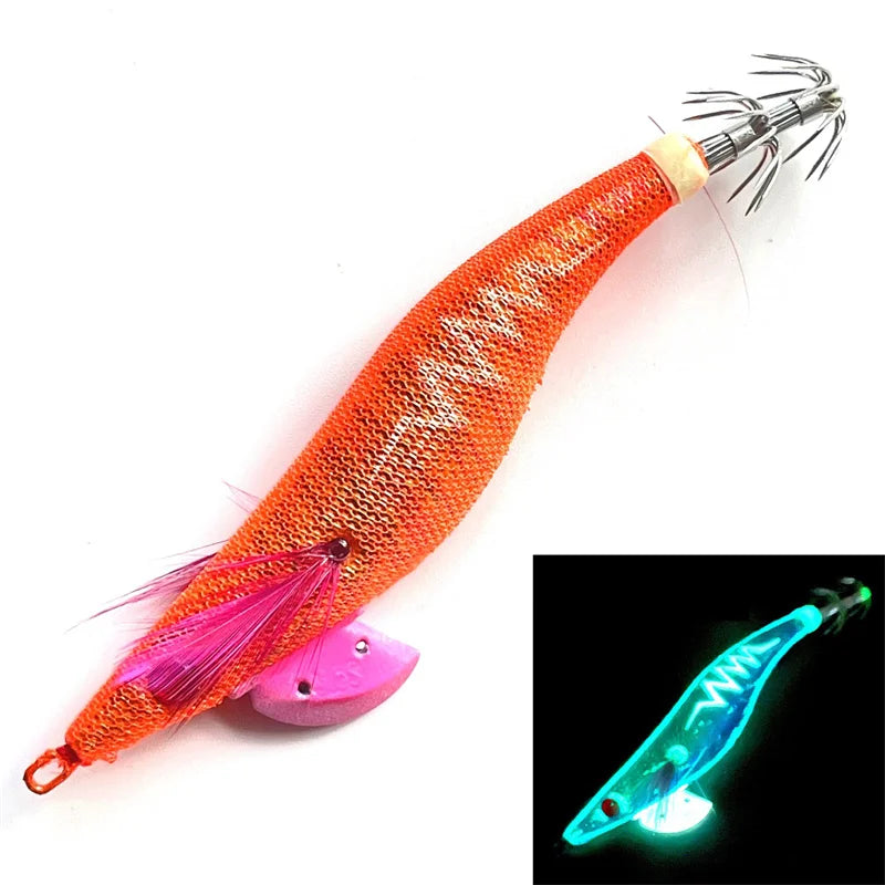 Appât phosphorescent en bois pour la pêche à la seiche, gabarits de calmar, crochets de gabarit de poulpe, léger et noctilucent, taille 3.5 #, 21g