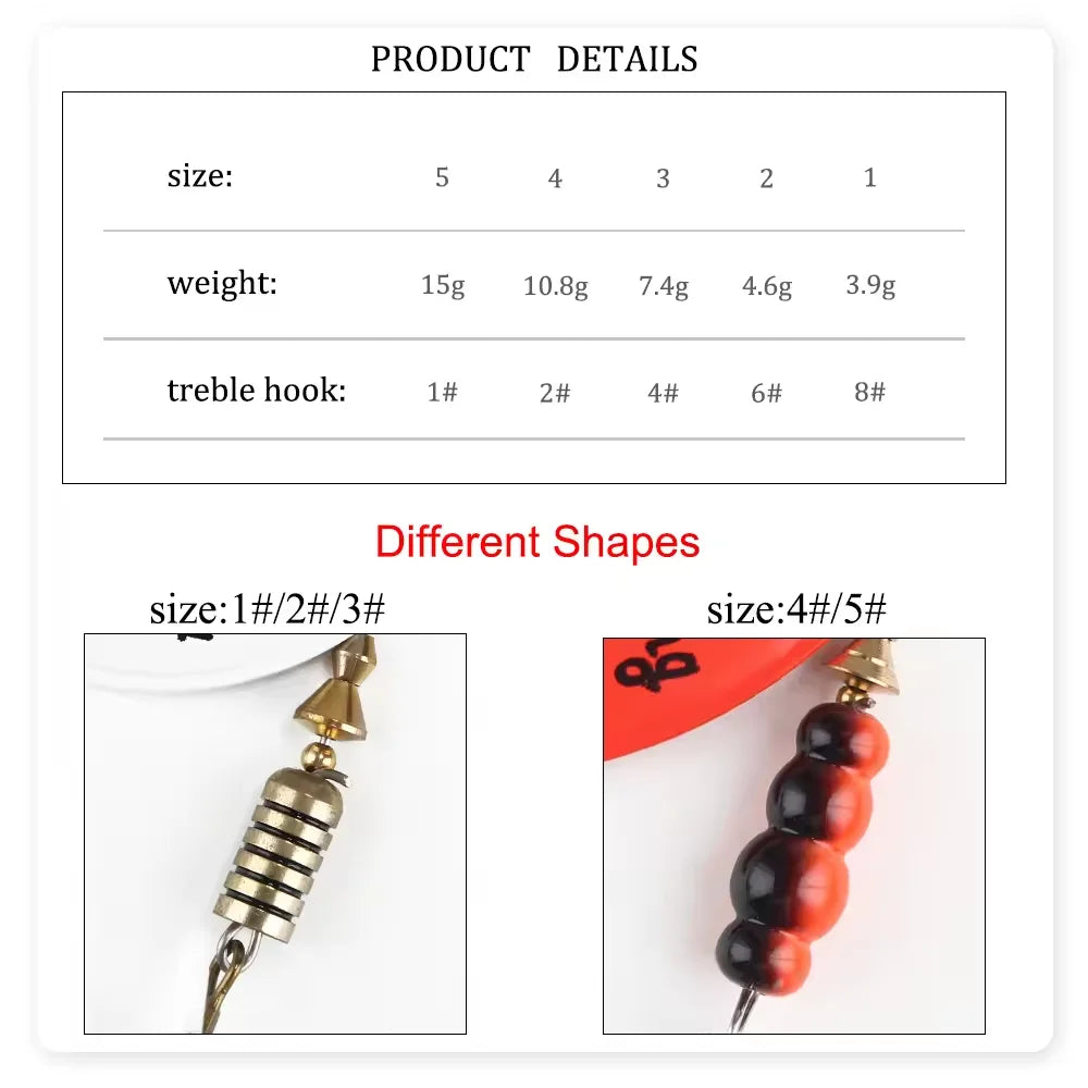 NGB métal leurre de pêche Spinner appâts 1 pièces 3.9g 4.6g 7.4g 10.8g 15g cuillère rotative leurres Spinners avec triples crochets brochet appâts