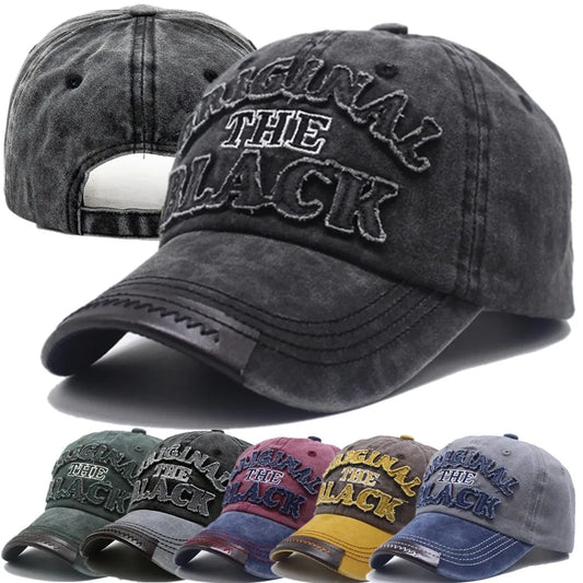 Gorra de béisbol vintage unisex, sombreros de algodón lavados para hombres y mujeres, gorra informal con letras negras bordadas, gorra deportiva al aire libre
