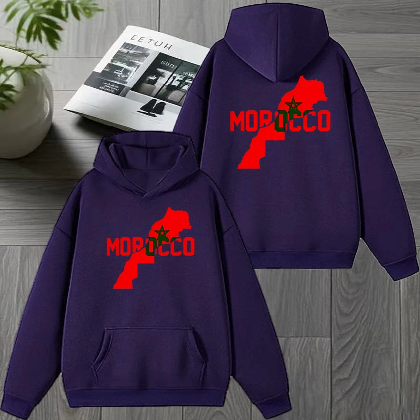 Otoño invierno Marruecos Harajuku Novedad sudadera con capucha negra de doble cara para hombre y mujer, forro polar, jersey informal, moda unisex