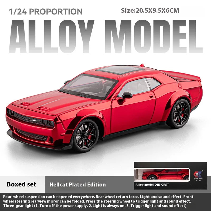 1:24 Challenger Hellcat Redeye Coche de aleación modelo sonido y luz Juguete para niños Regalo de cumpleaños Coche en miniatura