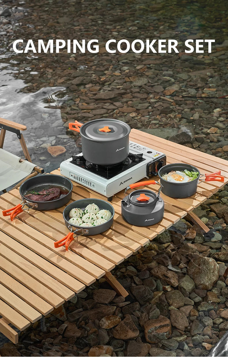 BISINNA – ustensiles de cuisine de Camping en alliage d'aluminium, bouilloire à eau, casserole, ensemble de cuisine pour voyage, randonnée, pique-nique, barbecue