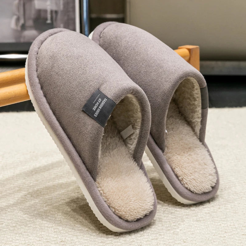 Winter Warm Slippers Men Home Non-Slip Soft Shoes Comfortable Flat Heel Indoor House Plush Slippers Bedroom Women Shoes