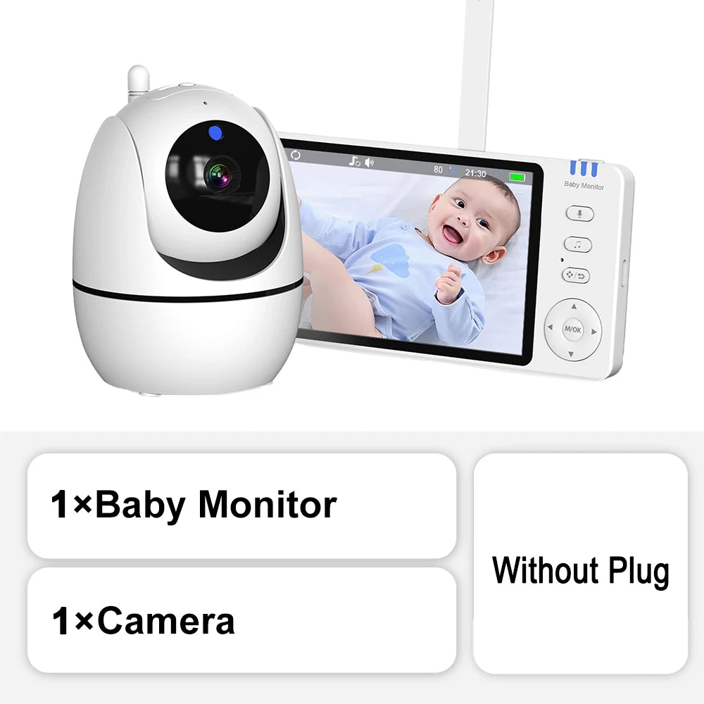Moniteur vidéo pour bébé de 5 pouces, avec caméra, Zoom PTZ, Protection de sécurité, caméras de Surveillance, capteur de température, berceuse