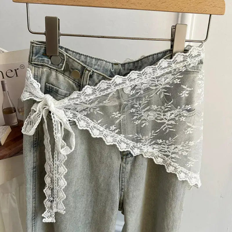 Jupe courte Triangle en dentelle pour femmes, demi-jupe empilée de Style coréen, petit tablier, rideau de fesses, mousseline douce, à la mode
