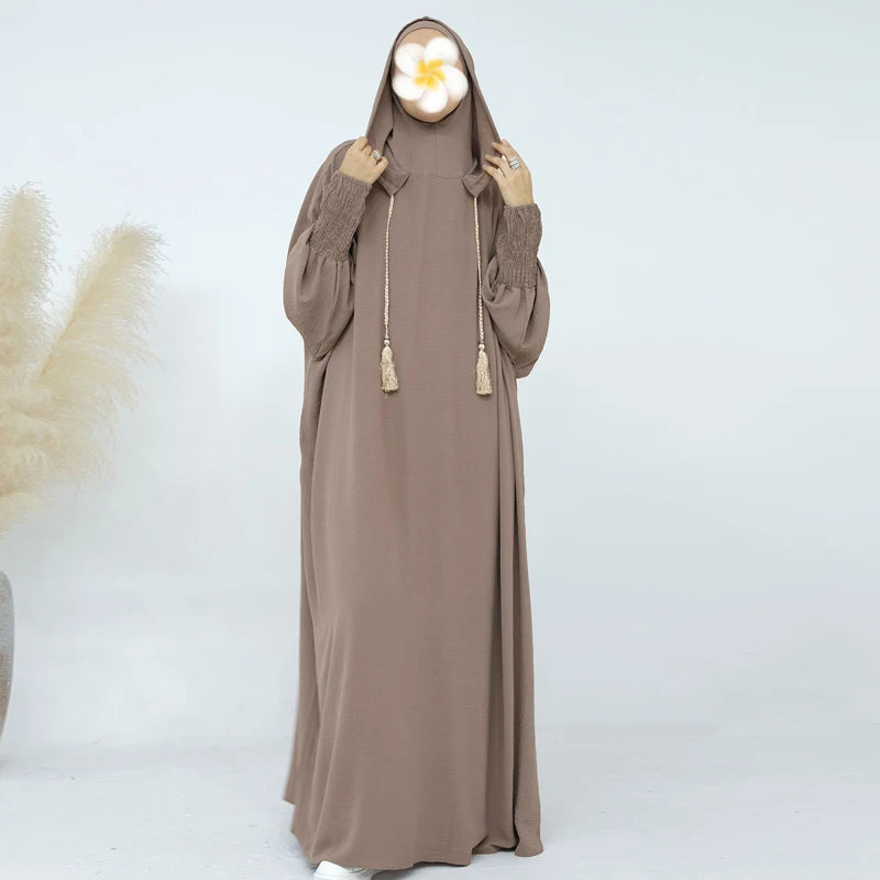 Abayas à pompons pour femmes musulmanes, vêtements de prière du Ramadan, Jalaba à capuche, manches chauve-souris décontractées solides, robe arabe financièrement, Djellab Eid