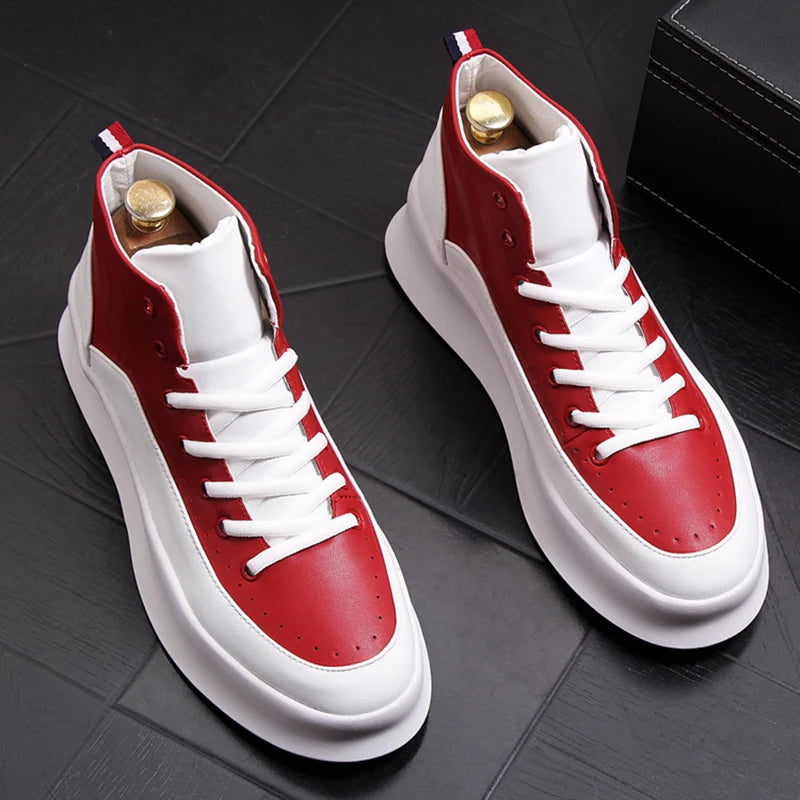 Bottes Homme Rouge & Blanc en Cuir — Style Audacieux & Original