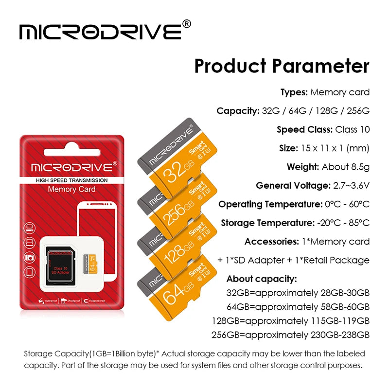 128GB Class 10 SD Flash Mini Memory Card Micro TF Card 64GB 32GB 16GB 8GB for Phones Drone Camera