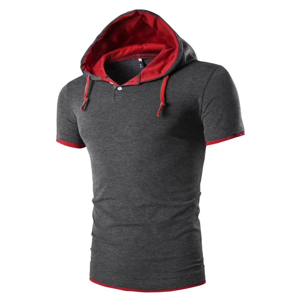 T-shirt homme 2026 été slim fitness — capuche, manches courtes, sportswear, 3XL