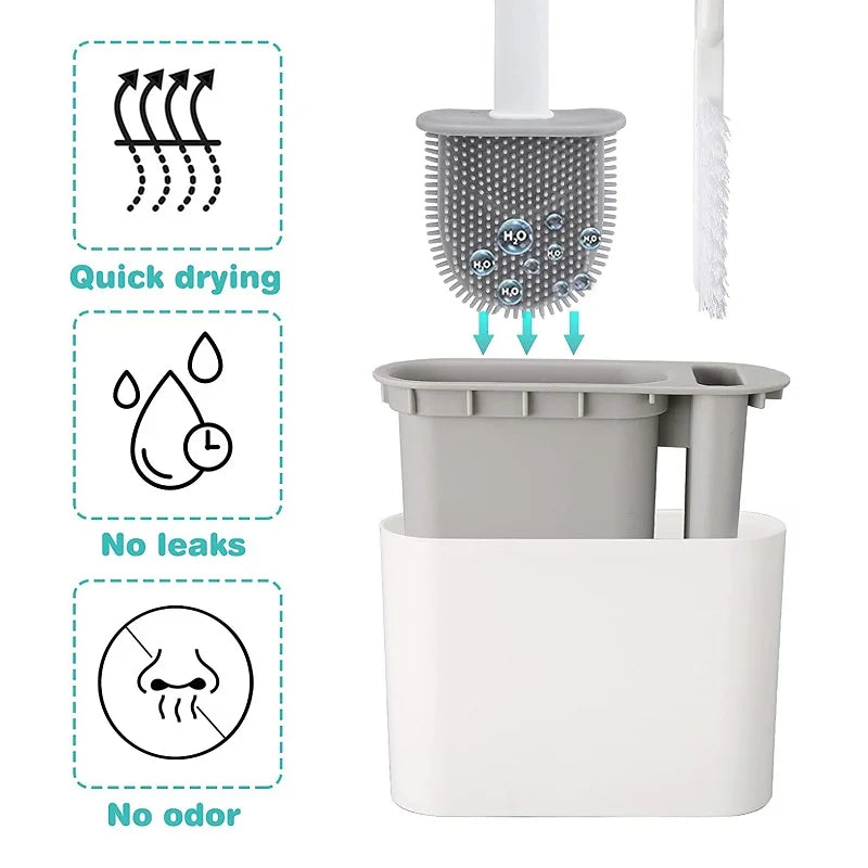 Brosse de toilette murale avec support, brosse de toilette en silicone à long manche, poils souples, accessoires pour livres et WC