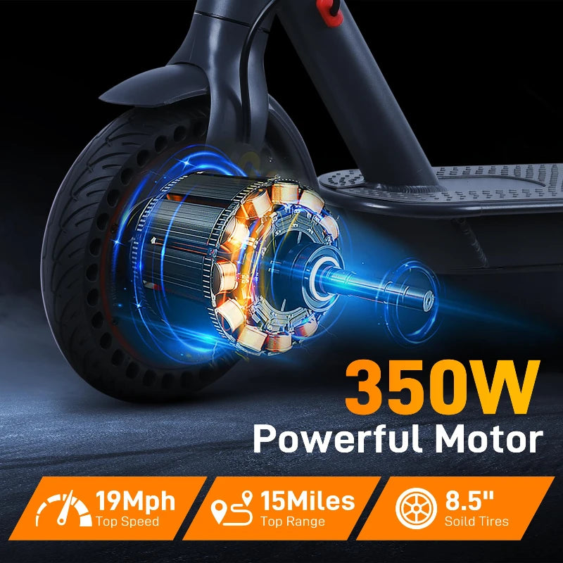 Foldable Electric Scooter | Disc Brakes, 350W Motor, 25 km/h Speed, 30 km Max Range, 36V 10.4Ah Battery, App Control, Solid Tires