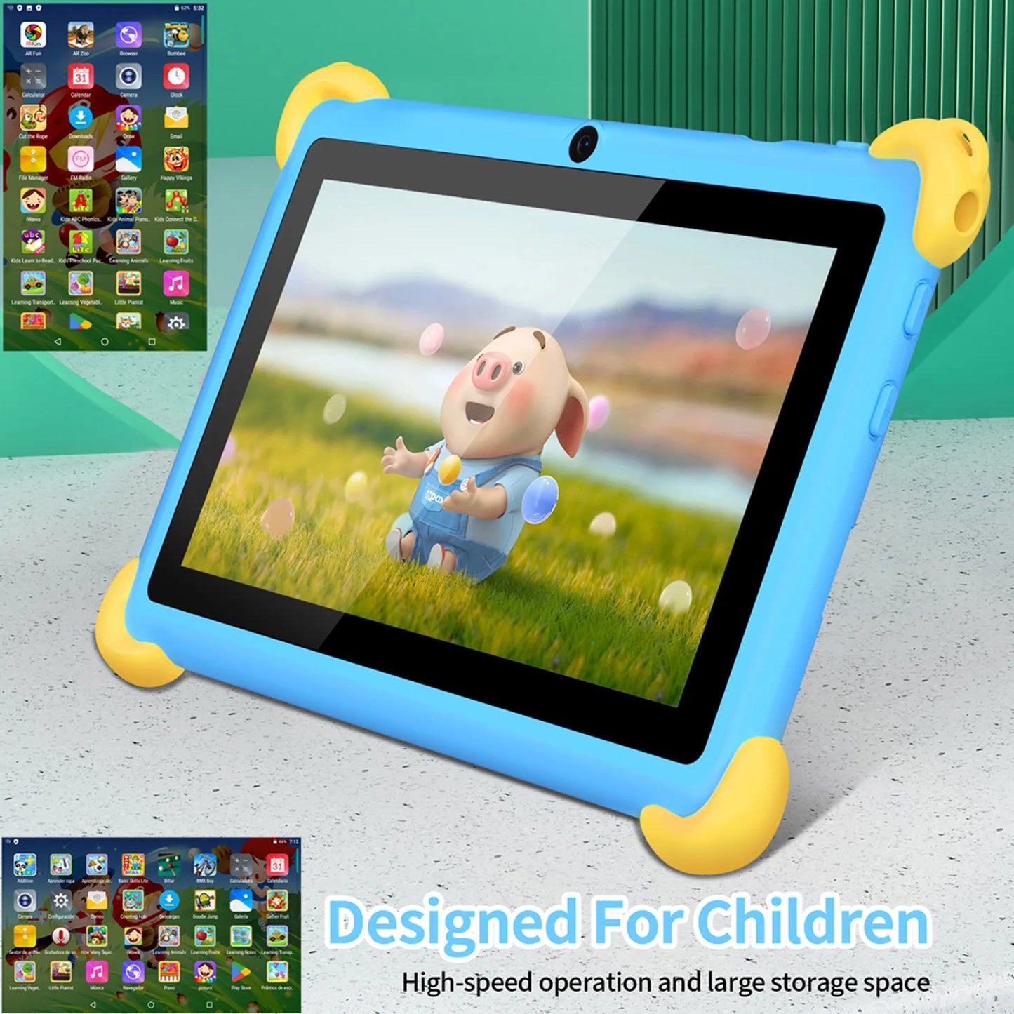 Tablette pour enfants de 7 pouces 5G avec motif de dessin animé, PC d'apprentissage et d'éducation Android avec étui à l'épreuve des enfants, tablette 4000mAh