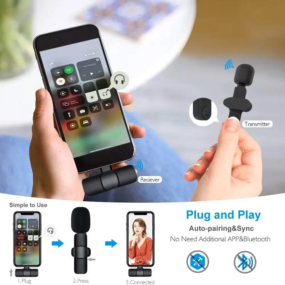 Micro Lavalier Sans Fil Portable — Diffusion en Direct, Enregistrement Audio/Vidéo, iPhone & Android