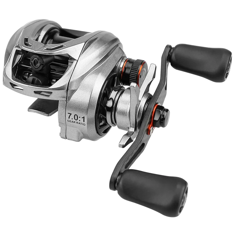 ANATONO-Moulinet de pêche ultraléger Silver bal 37Baitcasting, moulinet à élasticité, eau salée, rapport d'engrenage 130: 1, 8 + 1BB, 6kg, 7.0g