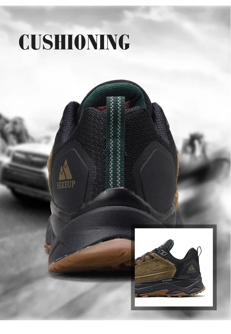 HIKEUP chaussures de randonnée pour hommes Sports de plein air Camping chasse marche chaussure daim cuir véritable respirant Sneaker antidérapant