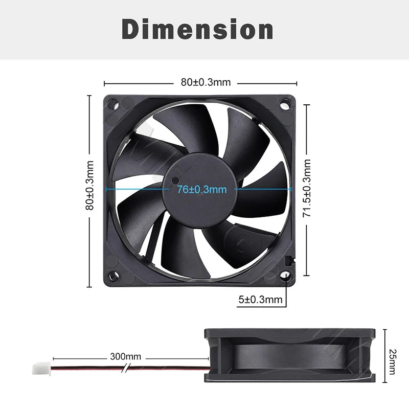 Ventilateur de refroidissement Gdstime 8025 2 broches 48V DC 5V 12V 24V 80mm, ventilateur axial USB à double roulement à billes 80x80x25mm, ventilateur de refroidissement pour boîtier PC 8CM