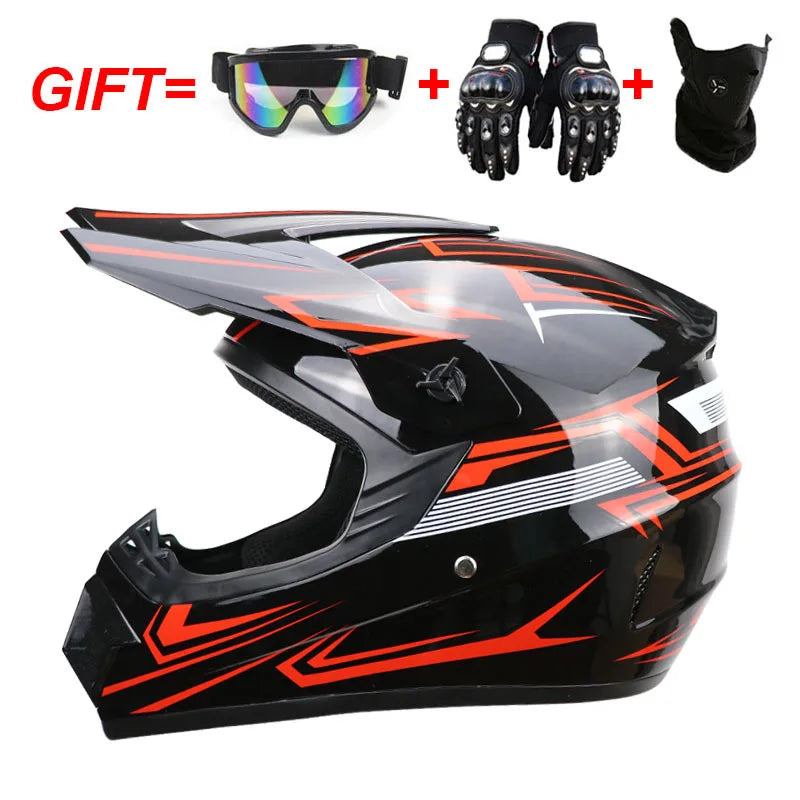 Kids Full Face Motorcycle Helmet, Youth Motocross Helmets, Off-Road Goggles, Cycling Protective Gloves