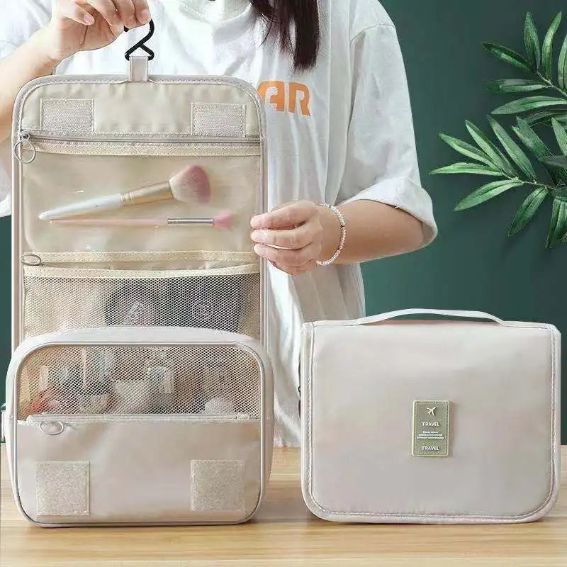 Bolsa de almacenamiento de viaje multifuncional, bolsa de maquillaje de mano de doble capa para mujeres, bolsa de aseo de viaje para hombres