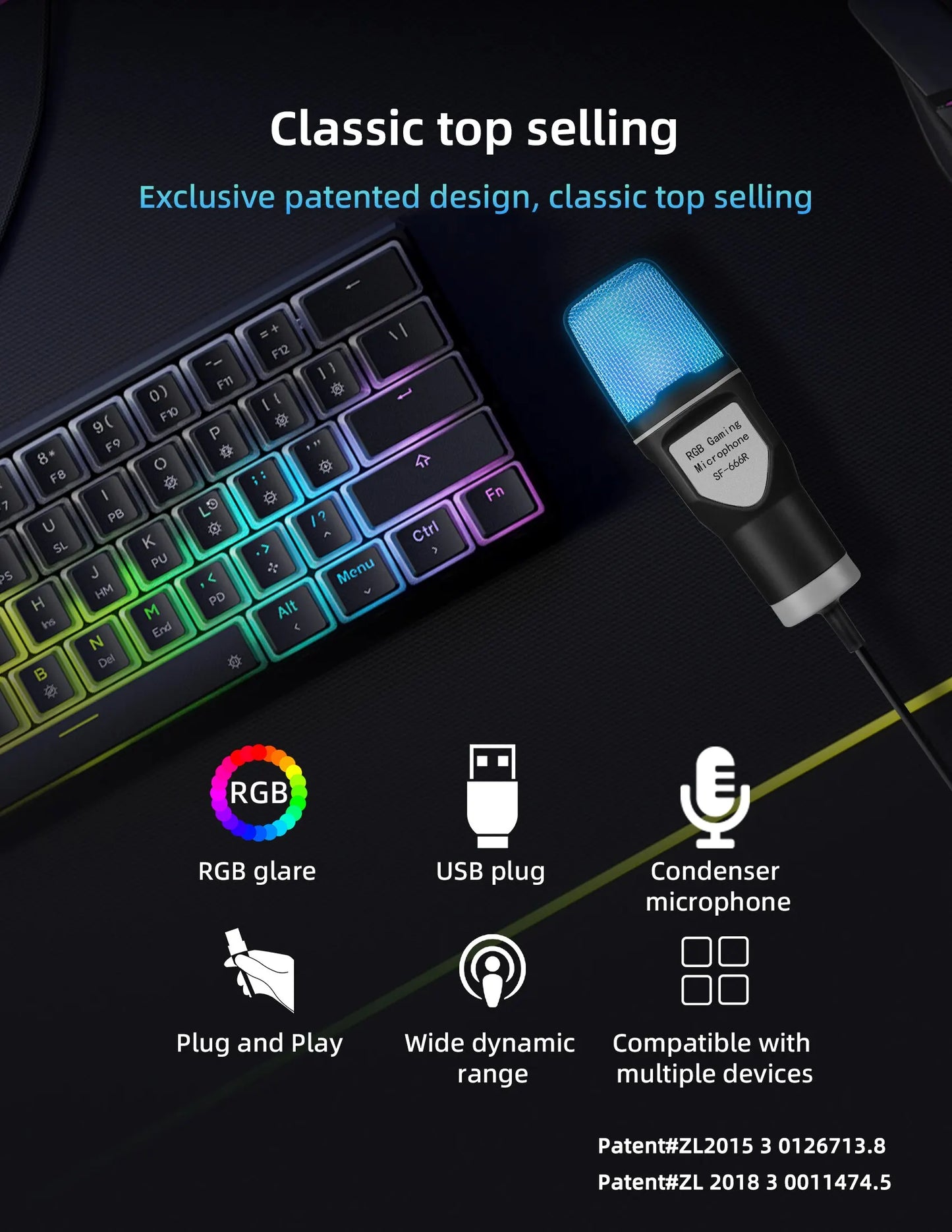 Microphone USB à condensateur pour gaming et podcast – Micro filaire pour PC, streaming et karaoké