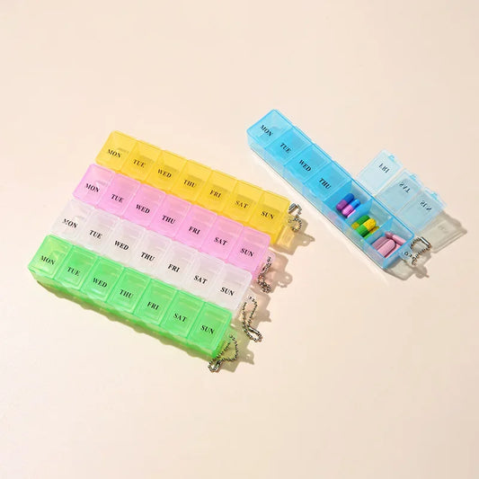 Mini boîte à médicaments hebdomadaire, organisateur de rangement, conteneur 7 grilles, treillis indépendant, tendance