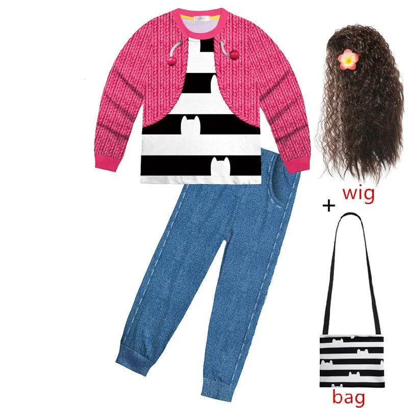 Gabbys D-Dolhouse disfraz para niños peluca conjunto de pijama Gabby Cat niñas camiseta de manga larga + pantalón diadema conjunto de trajes de Halloween para niños