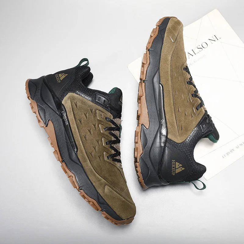 HIKEUP chaussures de randonnée pour hommes Sports de plein air Camping chasse marche chaussure daim cuir véritable respirant Sneaker antidérapant