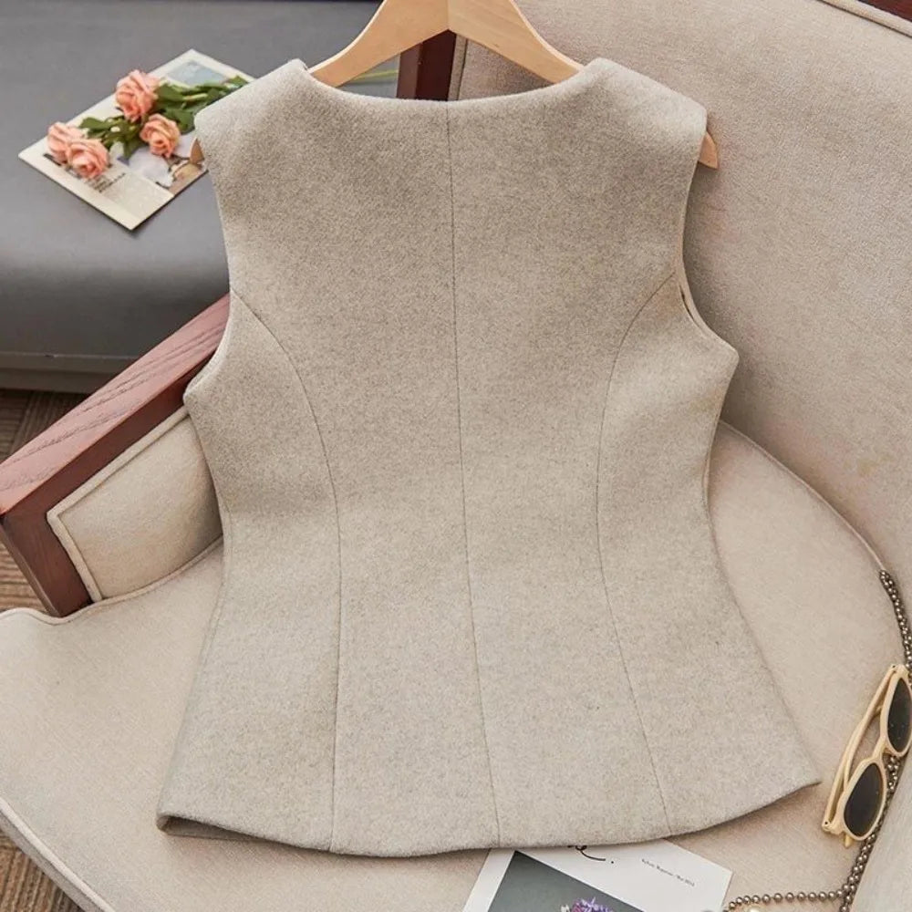 Abricot Lady Chalecos Slim Fit otoño invierno mujer lana chalecos ropa 2025 alta calidad prendas de vestir exteriores estilo coreano ropa única