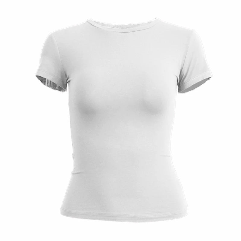 Women's Short Sleeve T-Shirt Slim Fit Tops for Women Round Neck Knitted Sheath T-Shirt Sporty Streetwear 2024 Y2K New2410