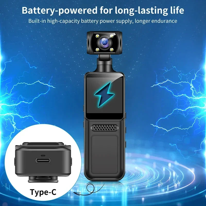 Caméra de poche 8K HD 180° rotative — mini caméra portable, vision nocturne, sport extérieur