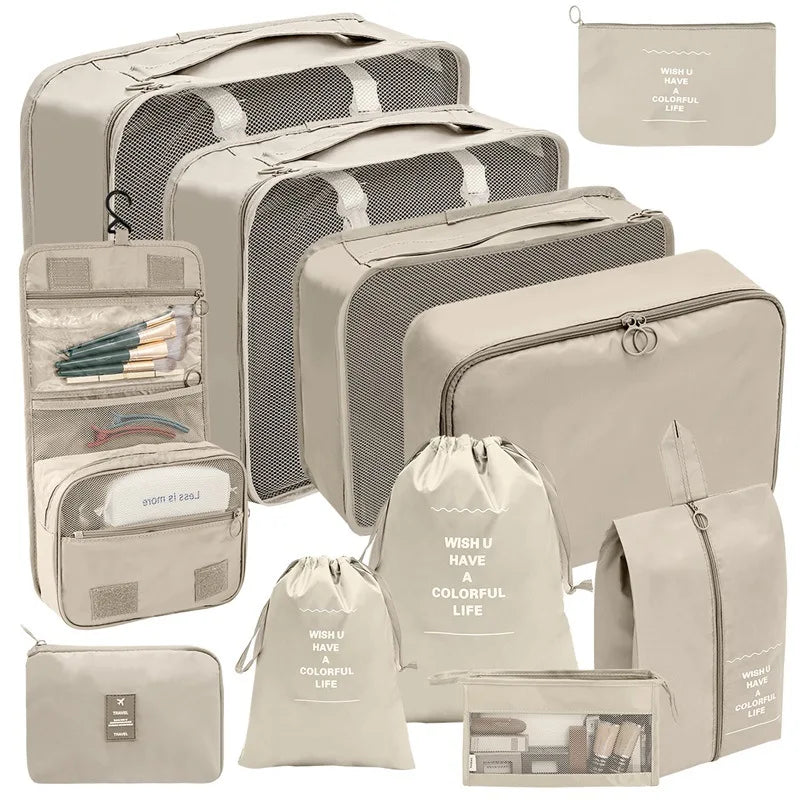 7/8/9/10 Piece Set Travel Organizer Storage Bags Suitcase Packing Cubes Set Portable Cases Luggage Clothing Shoe Tidy Folding Pouch