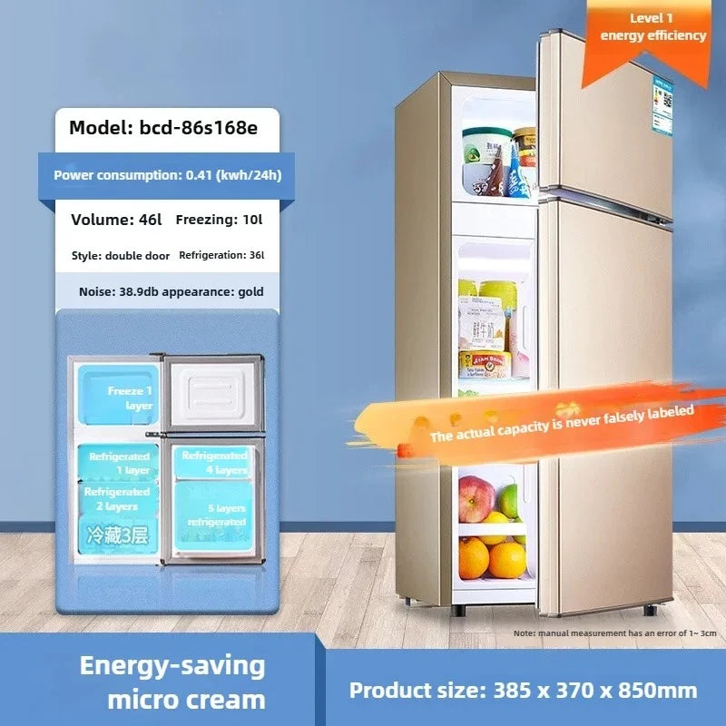 Refrigerador de doble puerta para apartamento de alquiler, pequeño refrigerador doméstico con congeladores profundos, refrigerador de bajo consumo de nivel uno