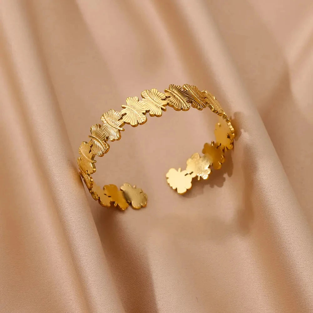 Bracelets d'ouverture à motif de bosse classique exquis pour femmes, manchette, couleur or, acier inoxydable, ornement à main, cadeau