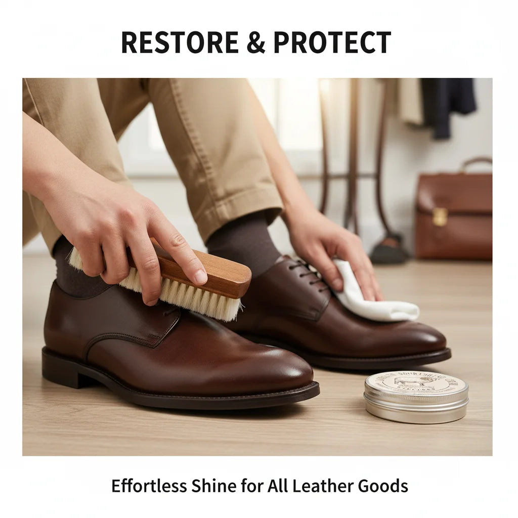 Aceite de oveja, crema nutritiva para cuero, cera para betún de zapatos y lana suave, kit de herramientas de limpieza de cepillo para pulir, muebles de cuero, bolsos y zapatos