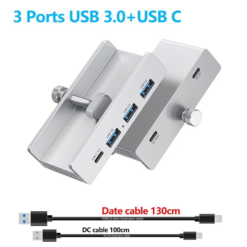 Hub USB 10 Gbps — adaptateur séparateur USB 3.2/3.0/2.0, station d'accueil multi-clips, bureau