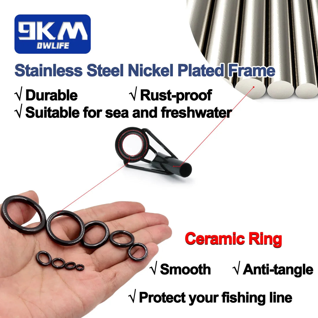 Kit de réparation de pointe de canne à pêche, Kit de remplacement de pointes de poteau, Guides en céramique en acier inoxydable, anneau de construction de canne à pêche, Kit de réparation d'œillets