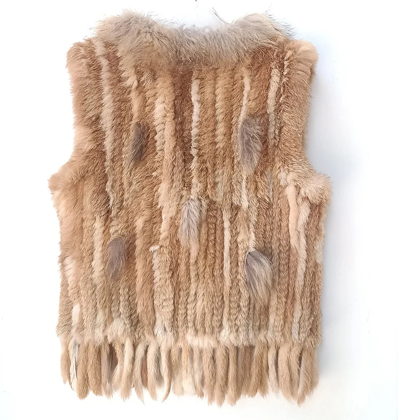 2025 automne tricoté réel lapin fourrure gilet femmes chaud hiver véritable fourrure Gilets femme casual véritable fourrure gilet