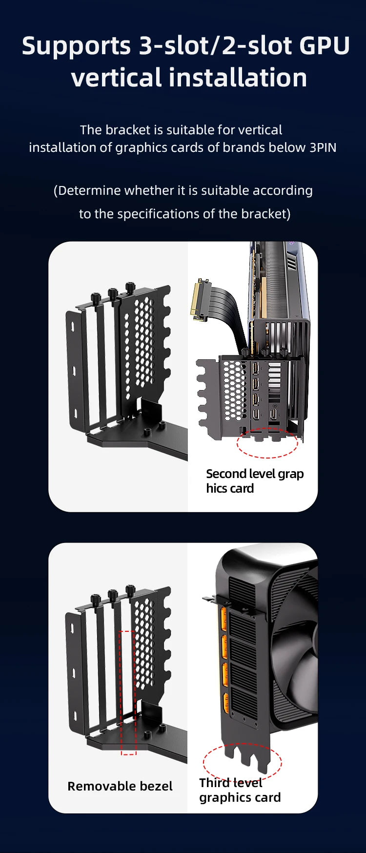PCIE 3.0 4.0x16 Kit de Support de GPU Vertical universel Riser ATX Matx boîtier VGA carte graphique Support de direction Support