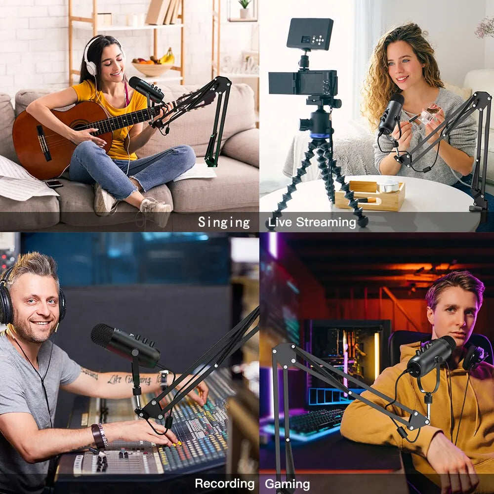 Haomuren – Kit microphone studio USB cardioïde avec bras HON pour enregistrement et podcast