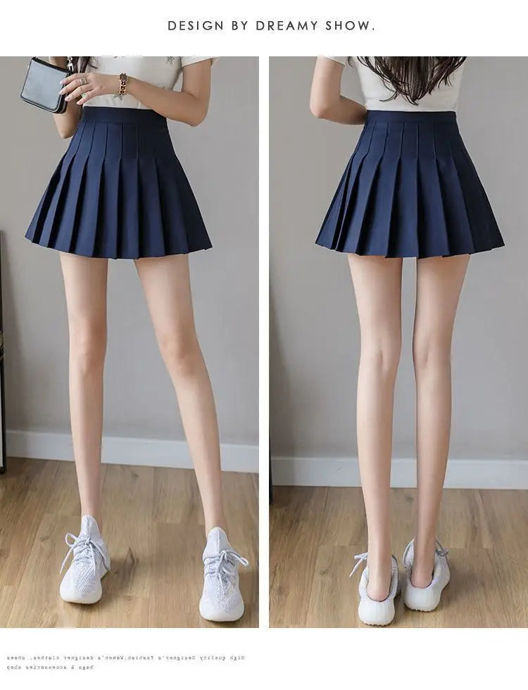 Mini jupe plissée avec short pour femmes, taille haute, ligne a, jupe patineuse, blanc, noir, rose, uniforme scolaire sportif, nouvelle mode, offre spéciale