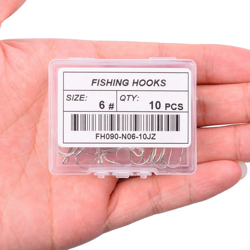 Hameçons triples de pêche aiguisés blancs, matériel de pêche au poisson, outils et accessoires, 10 pièces/boîte